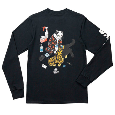 Tebori 2010s Long Sleeve Tee Apparel Monmon Cats Black Small 