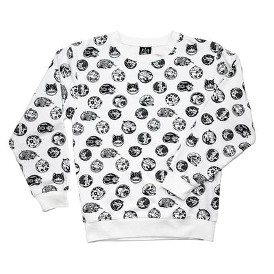 Curled Cat French Terry Crewneck Apparel Monmon Cats White Small 