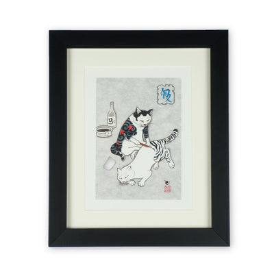 Framed Tebori Print Print Monmon Cats 
