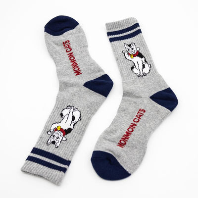 Maneki Stripe Socks Accessories Monmon Cats Gray 
