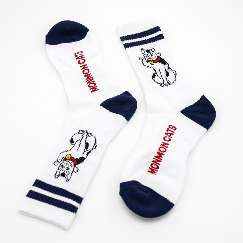Maneki Stripe Socks Accessories Monmon Cats White 