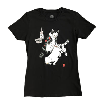 Women's Black Tebori Cat T-shirt Apparel Monmon Cats 