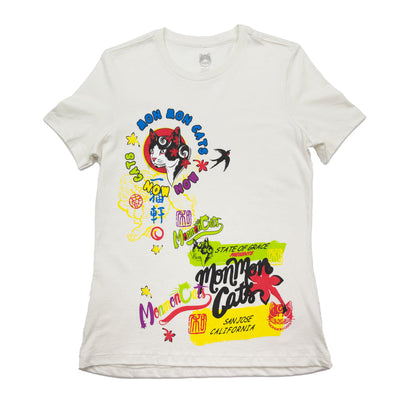 Women's Nirvana Cat Tee Apparel Monmon Cats Vintage White Small 