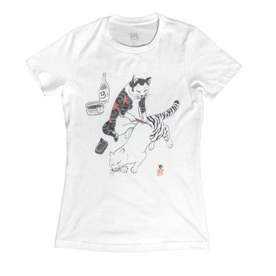 Women's White Tebori Cats T-Shirt Apparel Monmon Cats 